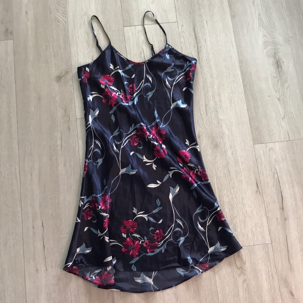 Vintage Floral Satin Slip Dress